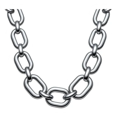 A thick luxury chain emoji made of liquid silver chrome, smooth rounded links, glossy metallic reflections, heavy swag aesthetic, minimalistic iOS emoji style, centered, clean white background sticker