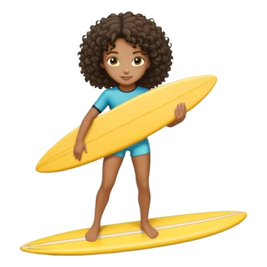 A black surfer girl with short curly hair with yellow surfboard sticker