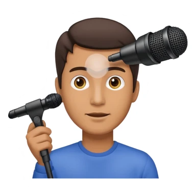 man holding a long over head boom microphone sticker