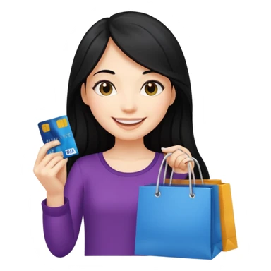 Girl with long black hair holding shopping bags and credit card sticker