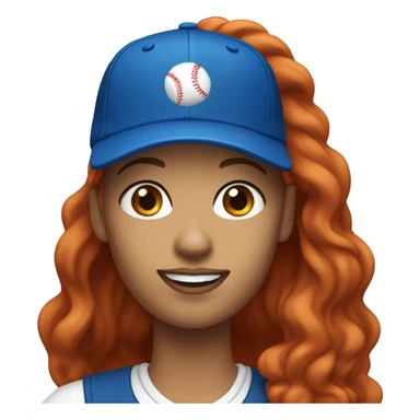 front facing, standing female coach with long red hair, wearing a white t-shirt and a simple blue baseball hat sticker