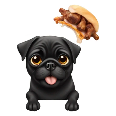 Black pug eating a chicken leg sticker