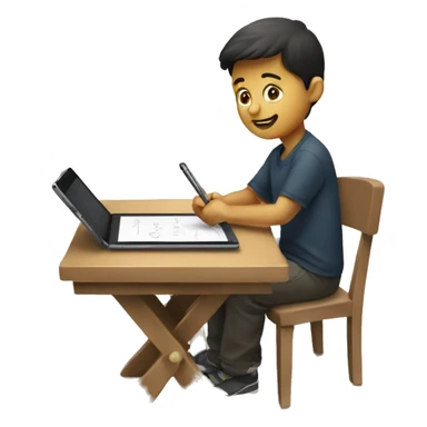 A boy writing on a tablet with a stylus sticker