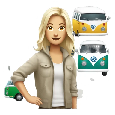 Hip white woman with a Volkswagen camper van  sticker