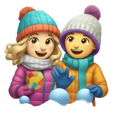 Caucasian brother and sister kids playing in snow sticker