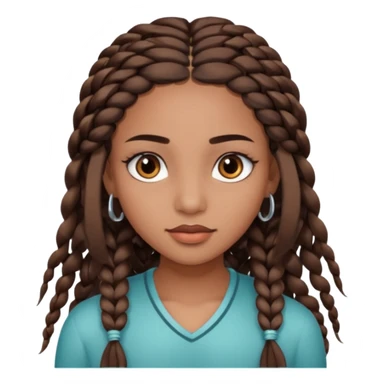 girl with thin braids long hair and brown eyes, brown skin, eyelashes, siren eyes sticker