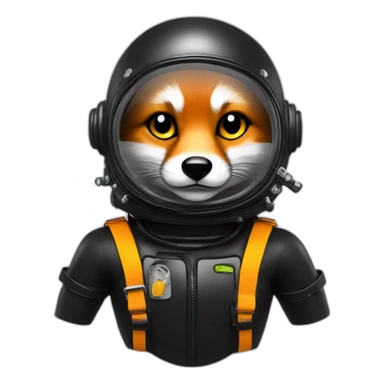 fox in black rubber shiny diving suit sticker