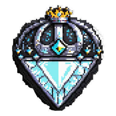 A sparkly diamond-shaped sponsor badge with crown sticker