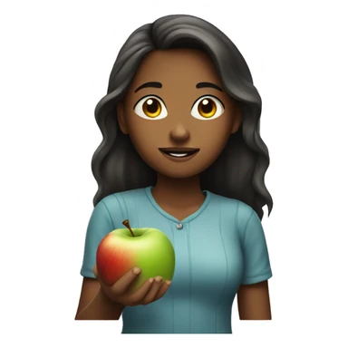 A girl with an apple sticker