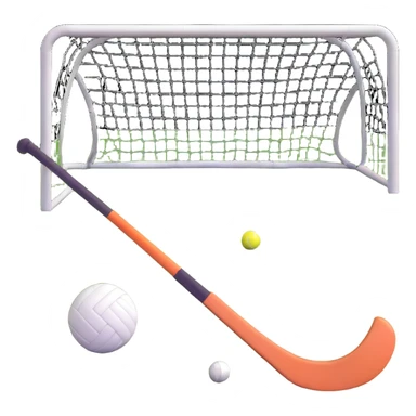 field hockey stick and ball on lush green grass with goals sticker