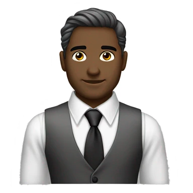 cabello blanco, ojos blancos, piel pálida, corbata negra, camisa de vestir gris, con chaleco negro, aro de ángel negro, cejas bonitas  sticker