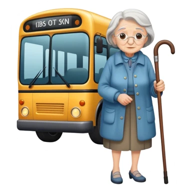 Old lady with a walking stick waiting to get on a bus sticker