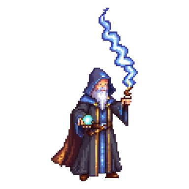 wizard casting lightning spell, heavy metal aesthetic, dark robes sticker