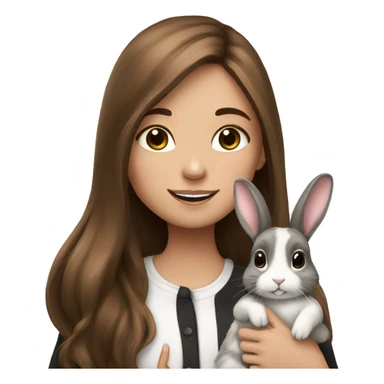 Girl with long brown hair holding two black and white spotted bunny rabbits sticker