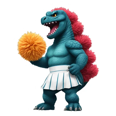 Godzilla dressed as a cheerleader with pompoms sticker