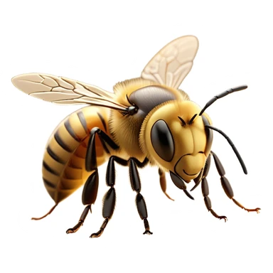 Beautiful and Majestic Bee Portrait Emoji, Head and body rendered in serene repose with a gentle, content smile, showcasing a tiny, fuzzy form with softly closed delicate wings and eyes in tranquil slumber, Simplified yet exquisitely endearing features, highly detailed, glowing with a soft, drowsy golden light, high shine, relaxed and utterly noble, stylized with an air of regal natural beauty, soft glowing outline, capturing the essence of a majestic bee that embodies the timeless charm of nature! sticker