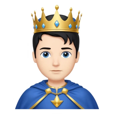 Prince with crown, blue cape and trousers, body and legs, black hair, blue eyes,  sticker