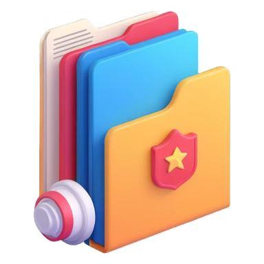classic Windows folder icon with a stack of documents and a freelancer badge such as a star or checkmark to show it's for freelancer projects sticker