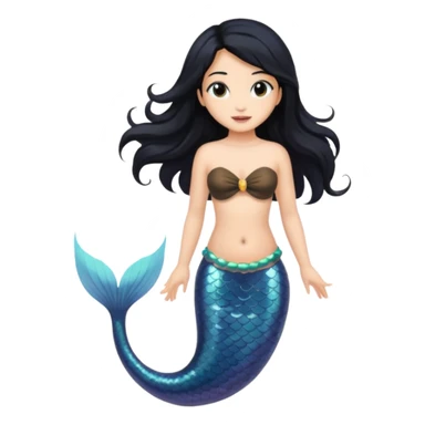 Mermaid with black hair and black and brown tail. Long hair covering chest. sticker