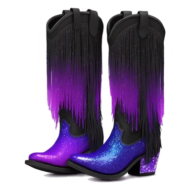 Realistic short neon purple to black ombre fashion cowgirl boot with sparkly shiny glitter fringe on them. sticker