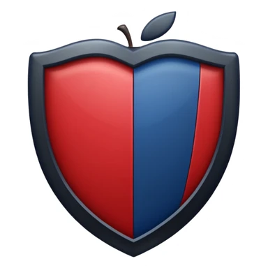 shield divided in half, one side dark red and the other side dark blue, separated by a vertical black line in the center, Apple emoji style, no text sticker