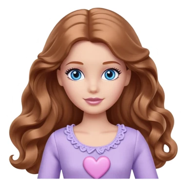 There are grey hearts all around Barbie girl Chestnut long wavy hair and blue eyes is In pale purple clothes sticker