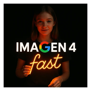 make a girl holding this sign, but sign in made of neon, also add fast below the sign sticker