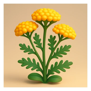 3D iOS style yellow yarrow plant, cartoonish, volumetric, no faces or smiles, bright colors, rounded shapes, natural look sticker