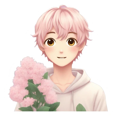 Gorgeous pastel anime style shojo guy with blushing face and flowers aesthetic trending style sticker
