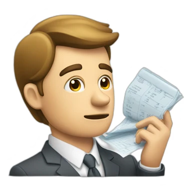 pensive business man checking balance sheets sticker