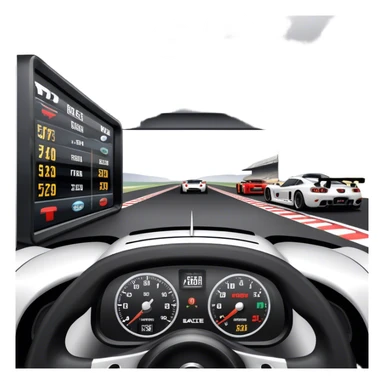 An icon showing a racing game interface, inspired by Grand Turismo. The design features a garage with a selection of high-performance cars, along with race track visuals in the background. Speedometer, lap timer, and other HUD elements add to the excitement. Transparent background sticker