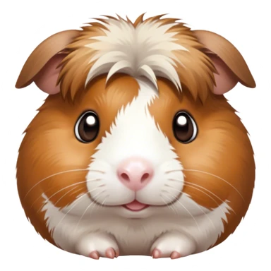 Cinematic Cute Brown and White Banded Guinea Pig Portrait Emoji, Head tilted playfully and inquisitively, showcasing a fluffy fur with playful brown and white banded patterns, round, sparkling dark eyes filled with curiosity, Simplified yet irresistibly adorable features, highly detailed, glowing with a warm, friendly glow, high shine, affectionate and spirited, stylized with a touch of whimsy, bright and endearing, soft glowing outline, capturing the essence of a mischievous yet loving guinea pig, so playful it feels like it could dash out of the screen and into your arms! sticker