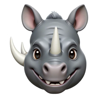 Cinematic Comical Rhinoceros Portrait Emoji, Head tilted dramatically with an exaggeratedly amused expression, featuring a striking, glossy slate-gray hide with a boldly textured white horn, wide, expressive eyes filled with playful disbelief, Simplified yet hilariously expressive features, highly detailed, glowing with a slightly sassy glow, high shine, dramatic yet playful, stylized with an air of cheeky wild mischief, bright and endearing, soft glowing outline, capturing the essence of a spirited and over-the-top rhinoceros, so meme-worthy it feels like it could charge its way into internet fame instantly! sticker