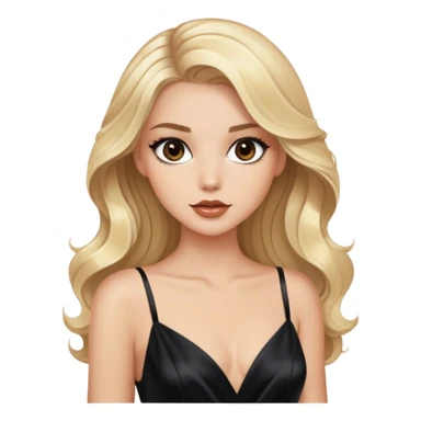 Luxury blonde model, brown eyes, sleek wavy hair, black silk gown sticker