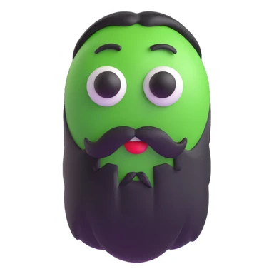 green m&m candy character with a black beard sticker