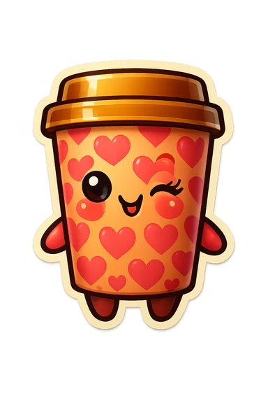 Tall coffee cup, flirty, covered in hearts sticker