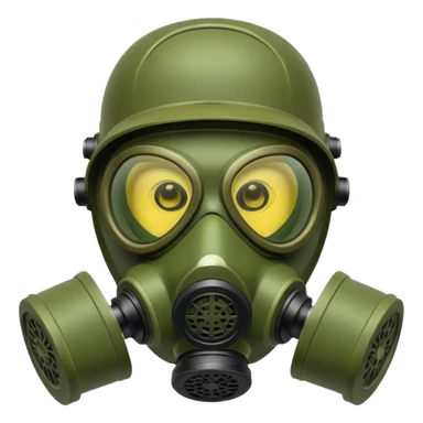 green gas mask, one filter sticker