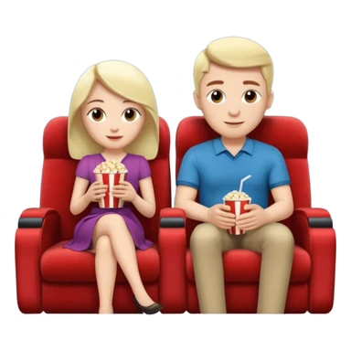 A couple sitting on a sofa inside a movie theater enjoying a film. sticker