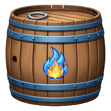 generate a realistic rust-free metal barrel with blue fire on it sticker