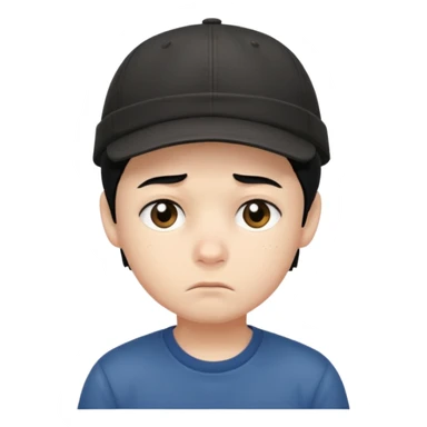 Gere um menino de cabelos preto e boné com feição triste sticker