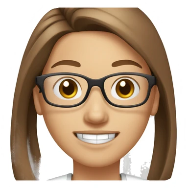 Pharmacist white skin, long straight pony tail brown hair, clear thi glasses and a big smile, female sticker
