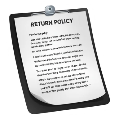 just 2 words "return policy", no background sticker
