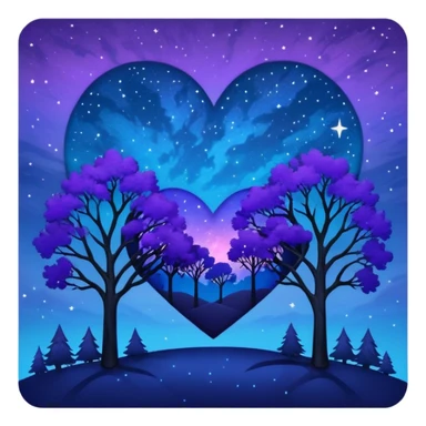 emo heart with night sky and silhouette trees sticker