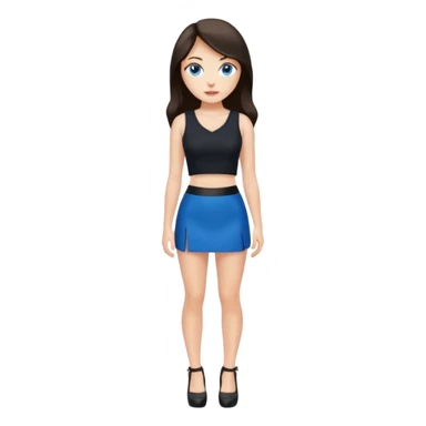 realist caucasian woman, long dark brown hair, blue eyes, black crop top, black mini skirt, high heel black shoes, full body, emoji style, hands on hips sticker