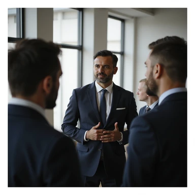 an indian businessman standing talking to a group sticker