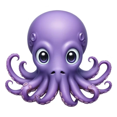 Cinematic Cute Shy Baby Octopus Portrait Emoji, Tentacles tucked slightly inward in an adorably bashful pose, featuring a softly glowing, round light blue-purple body with enormous, soulful eyes peering out timidly, Simplified yet irresistibly adorable features, highly detailed, glowing with a delicate, soothing marine radiance, high shine, quiet yet expressive, stylized with an air of gentle mystery, soft glowing outline, capturing the essence of a tiny, shy deep-sea creature that seems as if it could slowly peek out and explore the world with cautious curiosity! sticker