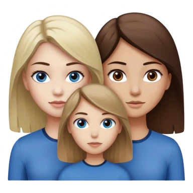 a trio of people where one girl in the back has white skin, brown hair, and brown eyes; another girl in the back has white skin, dirty blonde hair, and blue eyes; and the girl in the front has tan skin, dark brown hair and dark brown eyes. sticker