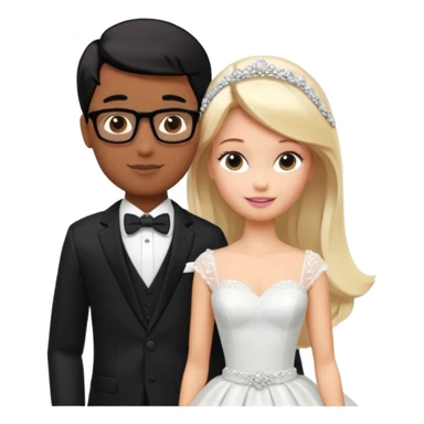 pretty light blonde girl barbie wedding to boy nerd with short black hair and dark tan skin sticker