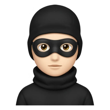 Hazme un emoji que sea una persona con pantalones anchos color negro con un saco negro y con un pasamontañas sticker