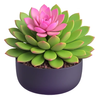 3D style succulent plant with pink and green leaves in a short round pot sticker